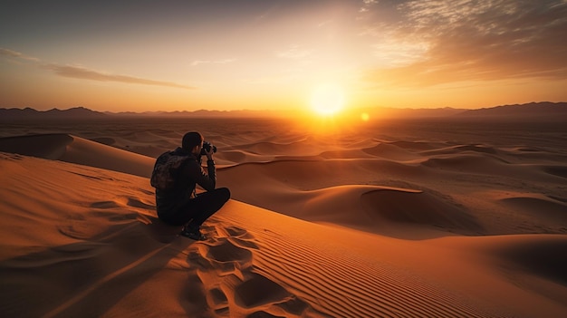 Foto gratuita una impresionante puesta de sol que proyecta tonos dorados sobre la vasta extensión del desierto