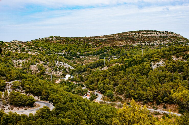 Foto gratuito impresionante tiro de alto ángulo de un paisaje verde montañoso bajo el cielo nublado