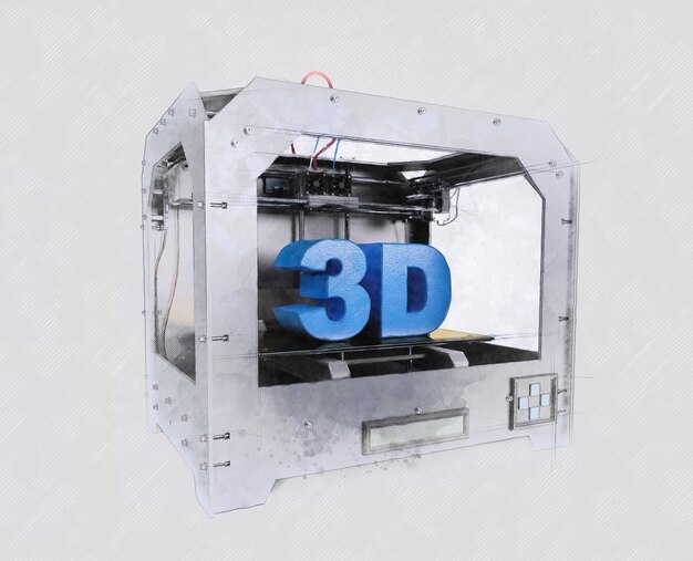 Impresora 3D dimensional con efecto de boceto