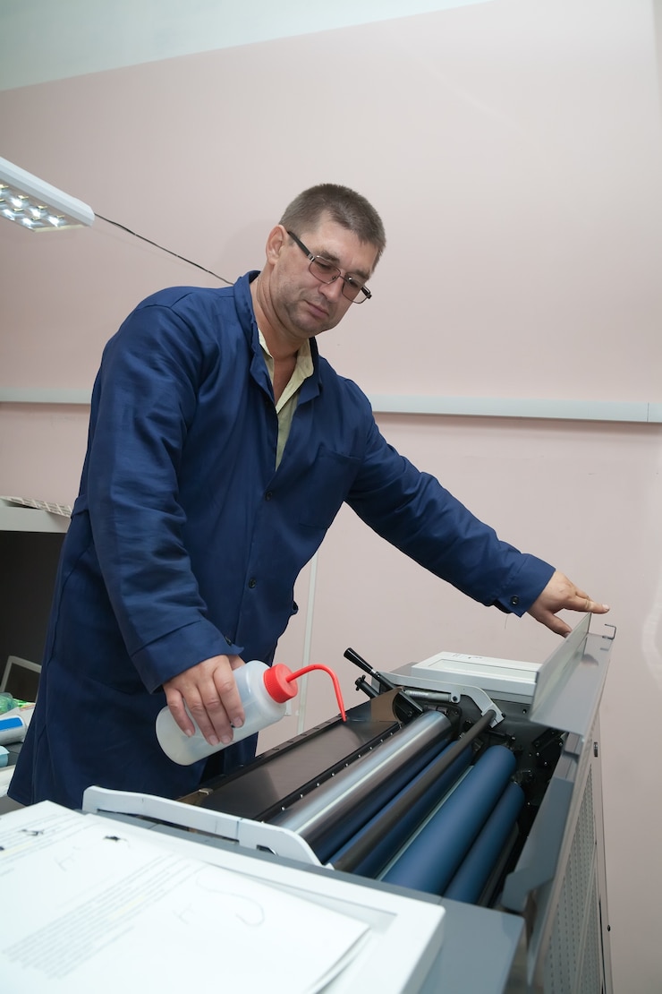 Foto gratuito impresora trabajando en máquina offset