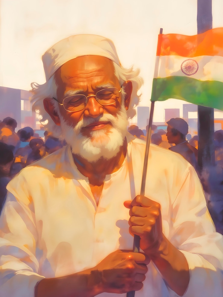 Foto gratuito indian elderly man with indian flag