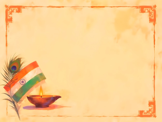 Indian independence day celebration with flag and diya