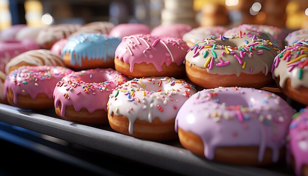 La indulgencia en dulces y coloridas rosquillas gourmet trae alegría al aire libre generada por la inteligencia artificial