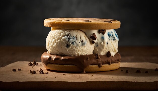 Indulgencia gourmet de galletas de chocolate en una mesa de madera rústica IA generativa