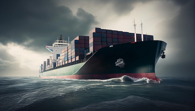 La industria naviera transporta carga en grandes buques portacontenedores IA generativa