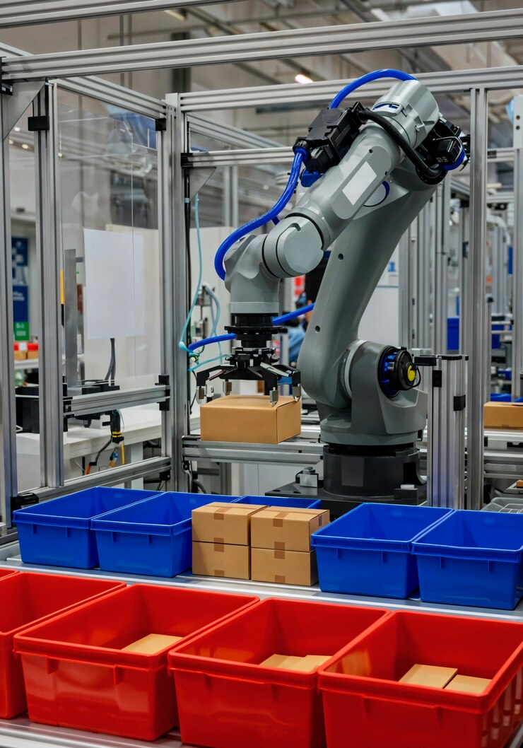Foto gratuito industrial robot in automated packaging process