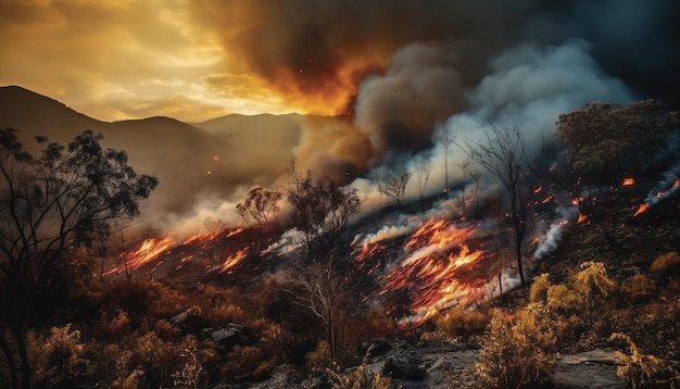 Foto gratuita infierno de paisaje en llamas en la belleza de la naturaleza generado por ia