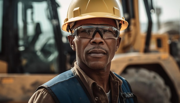 Un ingeniero confiado en un sitio de construcción generado por IA