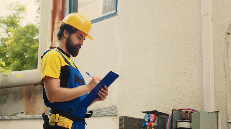 Foto gratuito el ingeniero escribe los valores del condensador