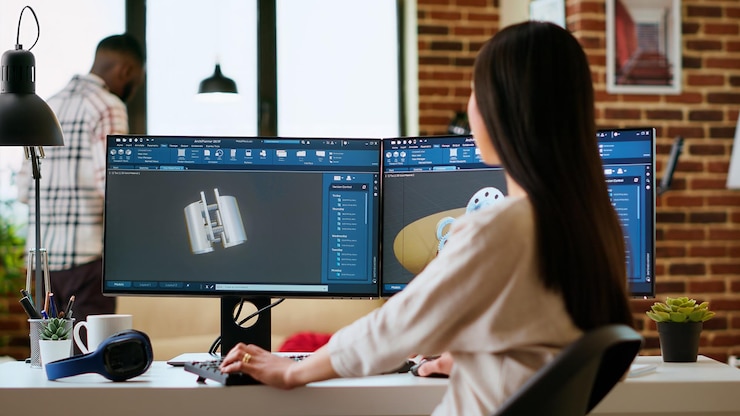 Foto gratuito ingeniero experto desarrolla prototipos industriales utilizando software de modelado 3d