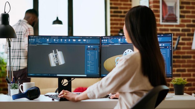 Ingeniero experto desarrolla prototipos industriales utilizando software de modelado 3D
