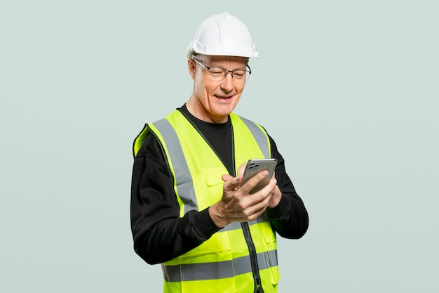 Ingeniero masculino trabajando en un teléfono