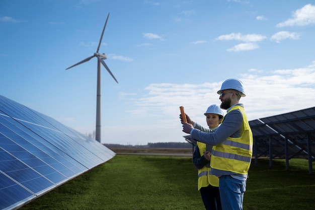 Ingenieros ambientales de tiro medio trabajando juntos