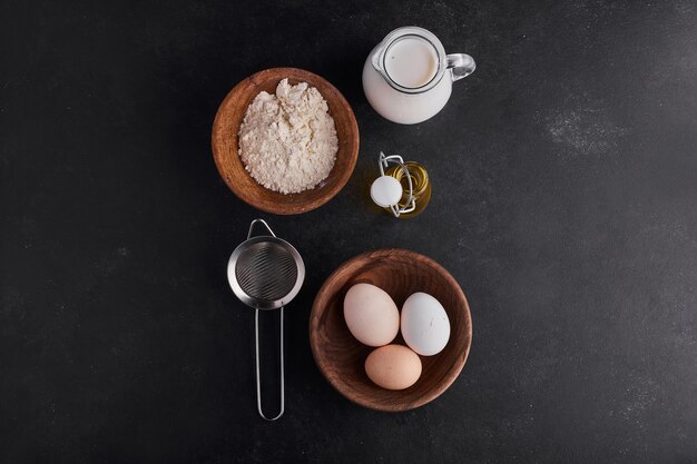 Ingredientes para panadería o pastelería, vista superior.