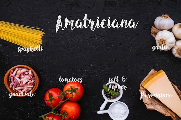 Foto gratuita ingredientes para pasta amatriciana