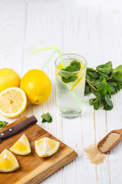 Ingredientes para refrescar el agua de menta cítricos.