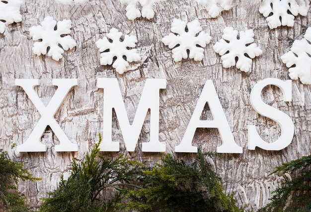 Inscripción de Navidad con copos de nieve.