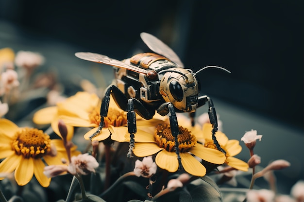 Insecto robótico con flores.