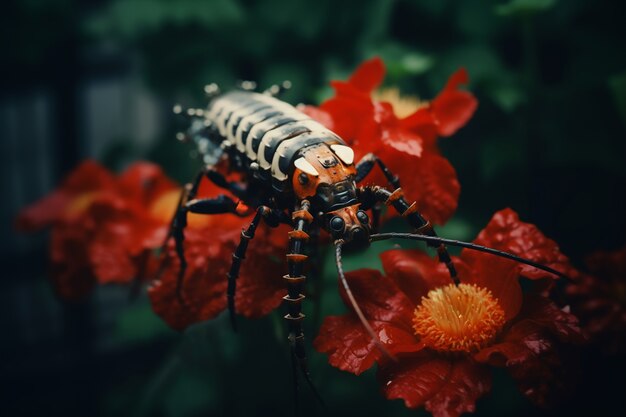 Insecto robótico con flores.