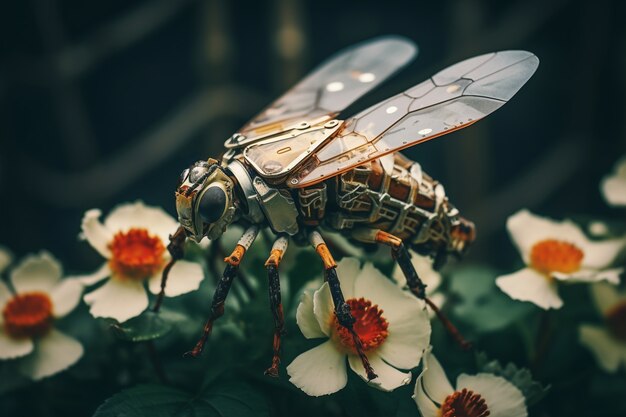 Insecto robótico con flores.