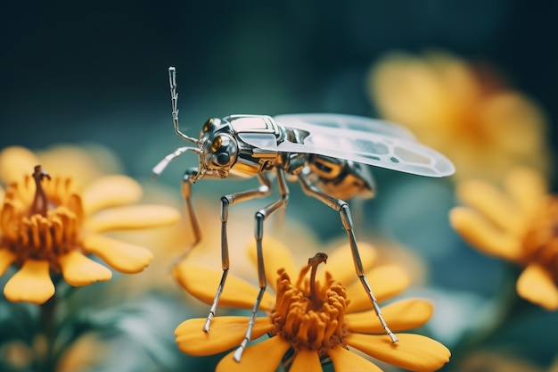 Foto gratuita insecto robótico con flores.