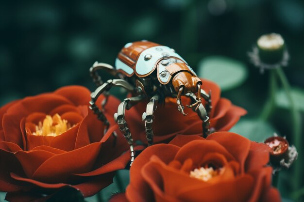 Insecto robótico con flores.