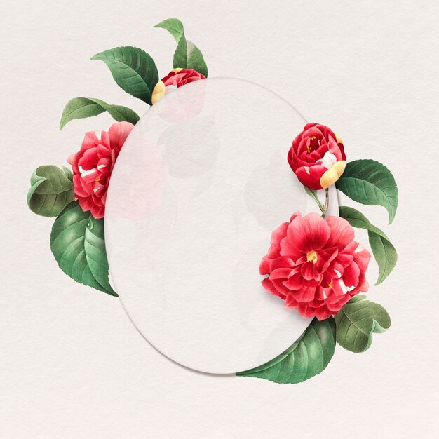 Insignia ovalada floral con marco de rosa roja