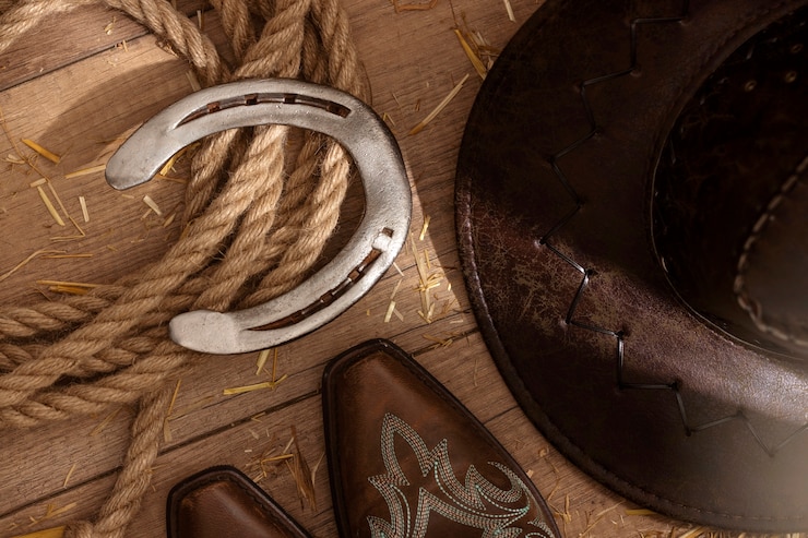 Foto gratuito inspiración vaquera con vista superior del sombrero.