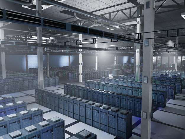 Instalación de datos que almacena conjuntos de datos masivos utilizados en simulaciones de IA