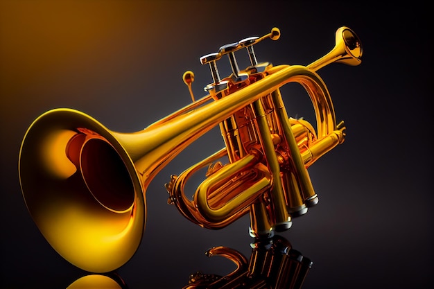 Instrumento de estilo dorado de trompeta de latón brillante IA generativa