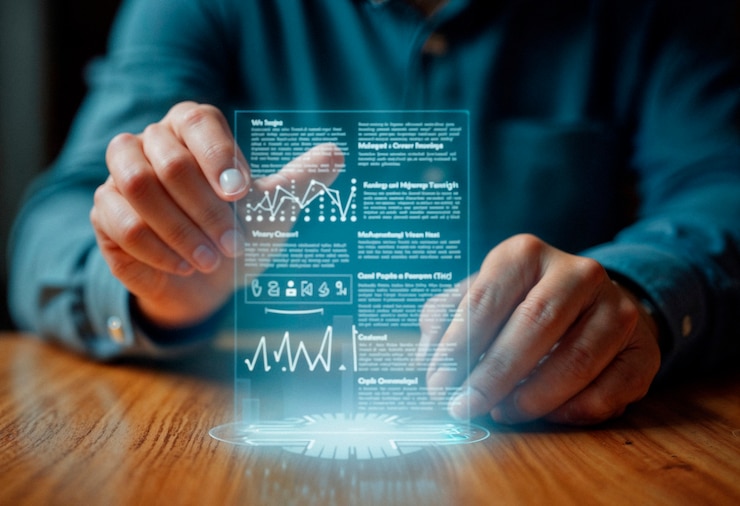 Foto gratuito interfaz tecnológica futurista con datos empresariales