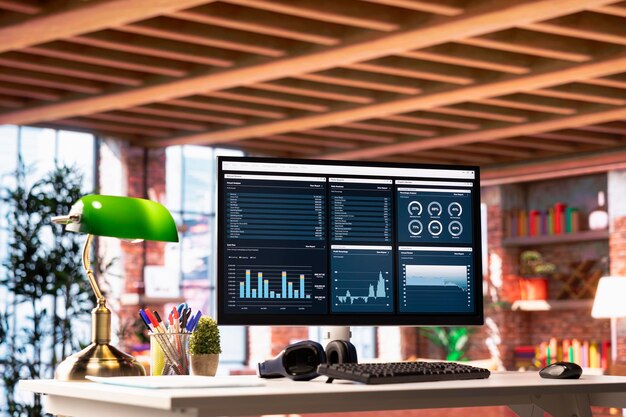 Interfaz de usuario del programa financiero en la pantalla del PC en el escritorio de la oficina en casa