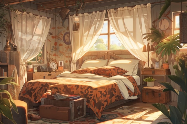 Foto gratuita interior acogedor de estilo anime con muebles