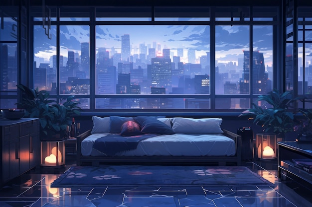 Foto gratuita interior acogedor de estilo anime con muebles