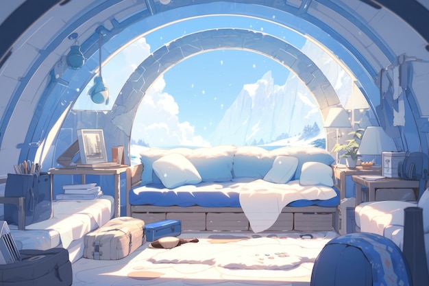 Foto gratuita interior acogedor de estilo anime con muebles