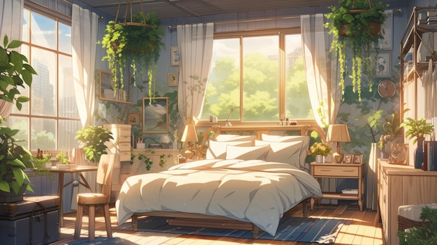 Foto gratuita interior acogedor en estilo anime