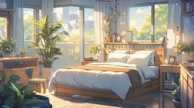 Foto gratuita interior acogedor en estilo anime