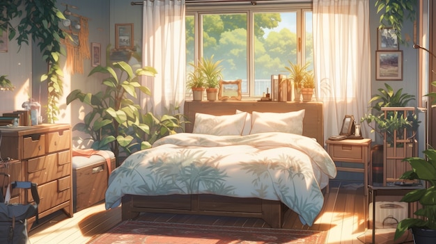 Foto gratuita interior acogedor en estilo anime