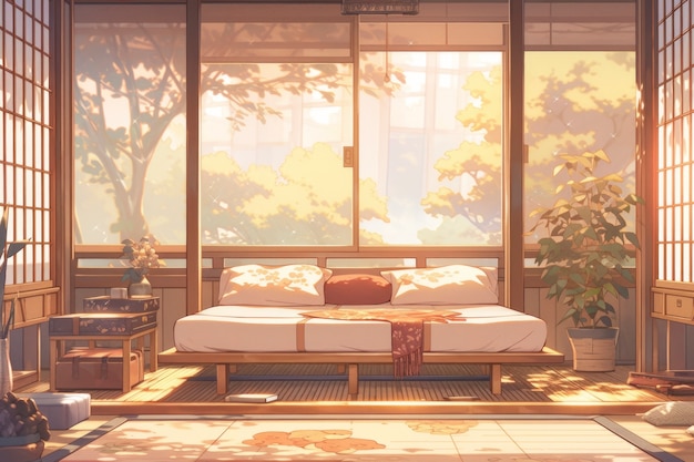 Foto gratuita interior acogedor en estilo anime