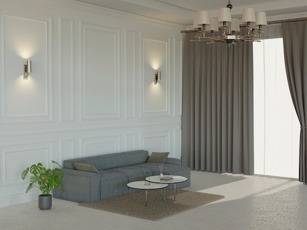 Foto gratuita interior de habitación 3d con diseño y muebles clásicos.