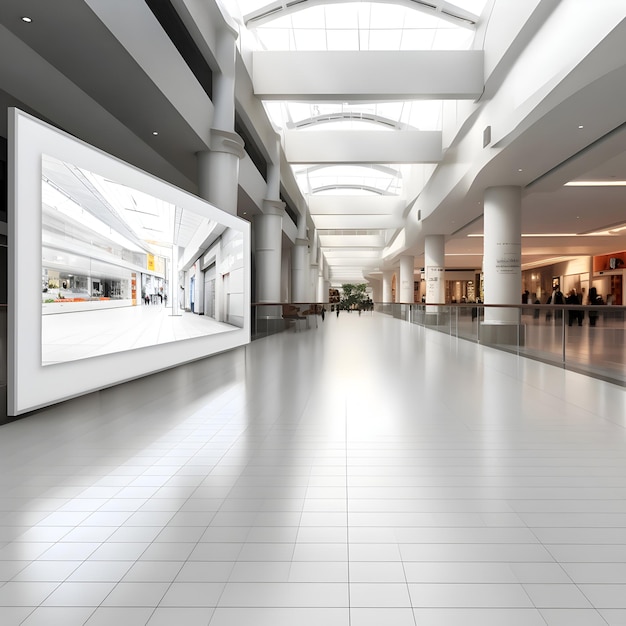 Foto gratuita interior de un moderno centro comercial con suelo blanco y grandes ventanas