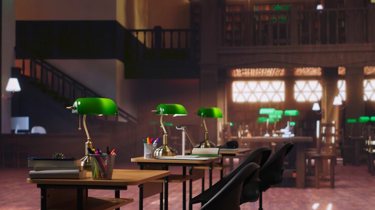 Foto gratuito interior vacío e inspirador de la biblioteca con diseño histórico e iluminación pacífica