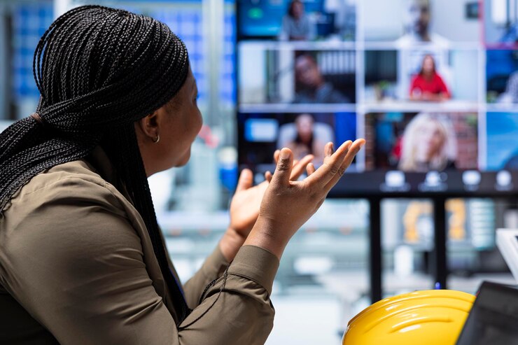 Foto gratuito los inversores interesados en las fábricas que analizan los flujos de ingresos durante las videoconferencias
