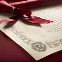 Foto gratuita invitación de boda con una cinta roja y un arco en un fondo rojo