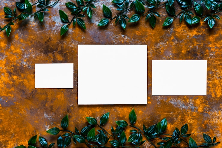 Foto gratuito invitaciones en blanco sobre mesa de madera