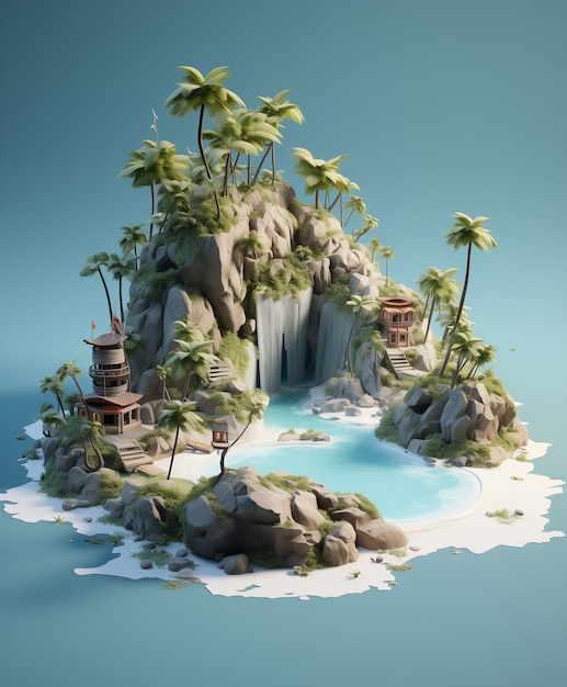 Foto gratuita isla 3d con paisaje marino