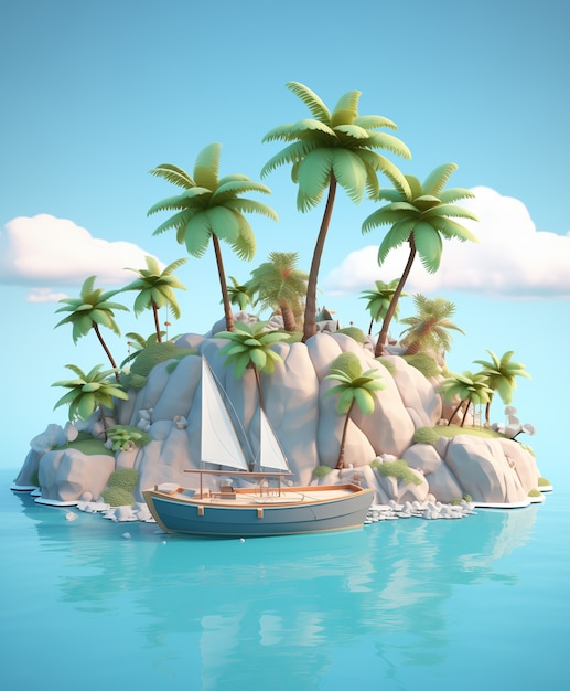 isla 3d con paisaje marino