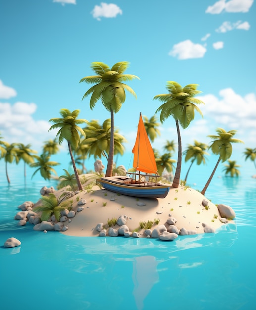 isla 3d con paisaje marino