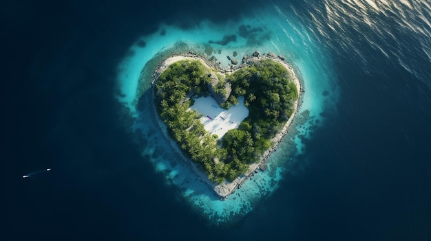 Foto gratuita una isla en forma de corazón en el mar azul