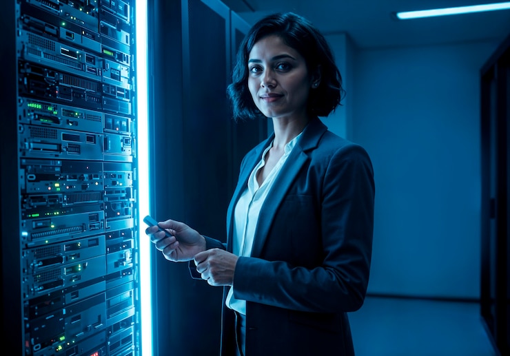 Foto gratuito it professional in a data center